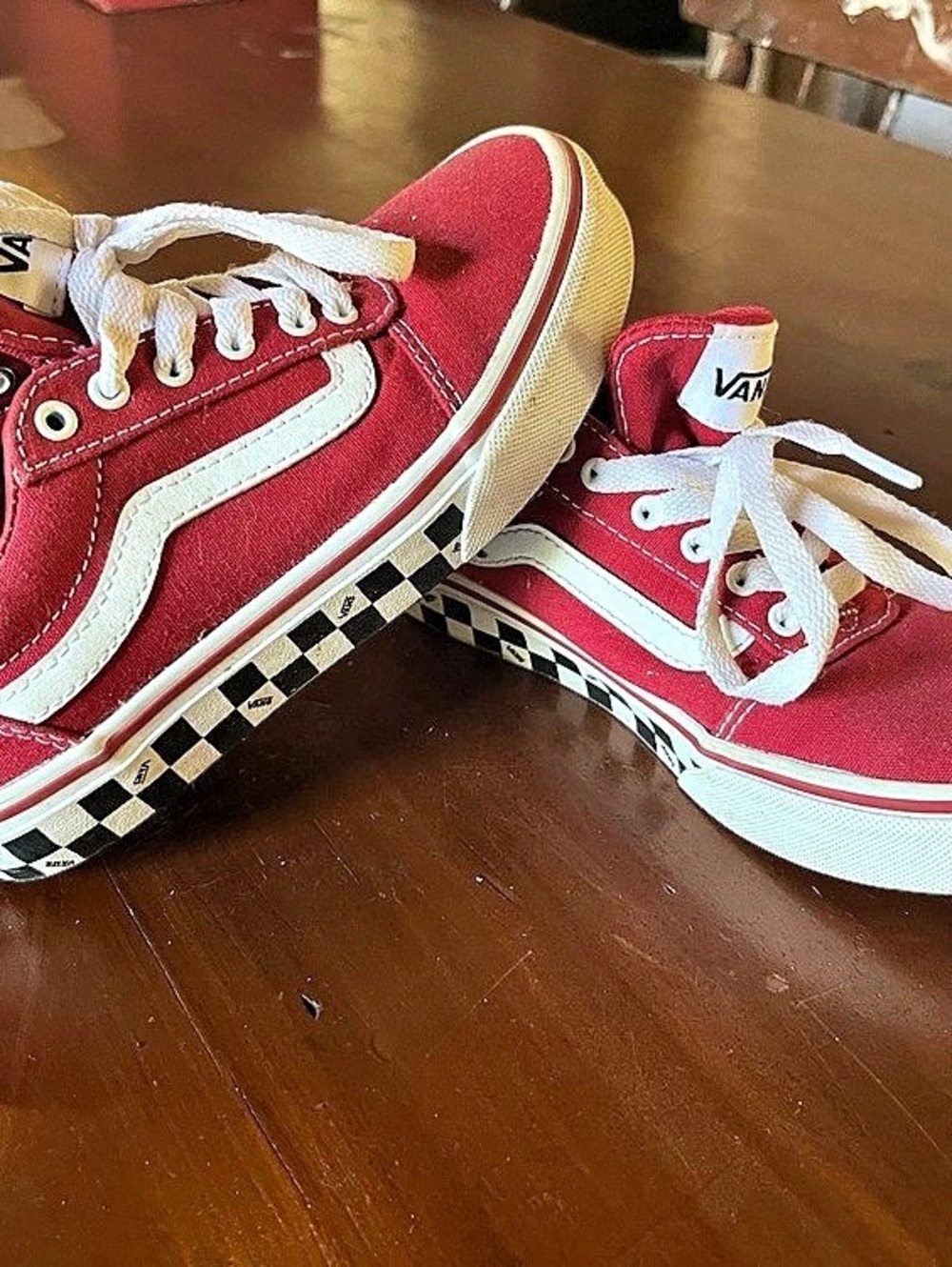 Vans Kids Old Skool Checkered Sneakers Red & White
